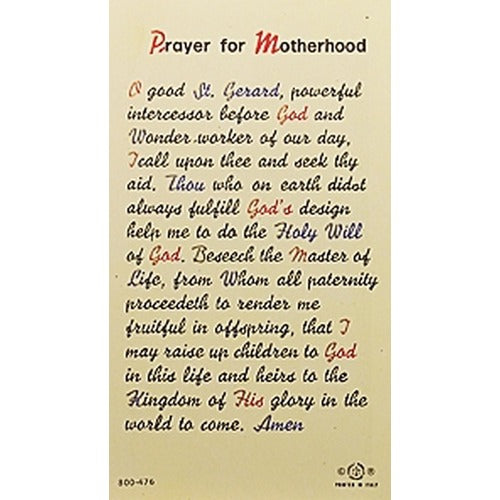 St. Gerard - Motherhood Prayer - Prayer Card