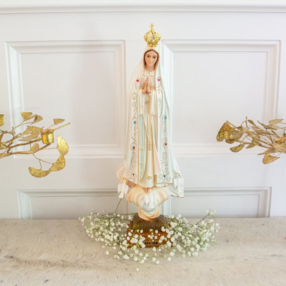 Hand Painted Our Lady of Fatima Statue with Detachable Crown - 12"