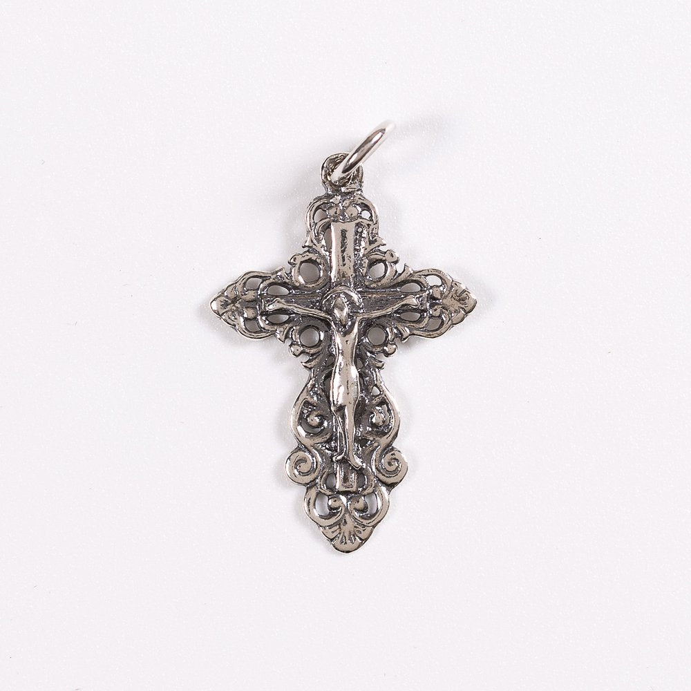 Sterling Silver Byzantine Heirloom Crucifix Pendant - .75"