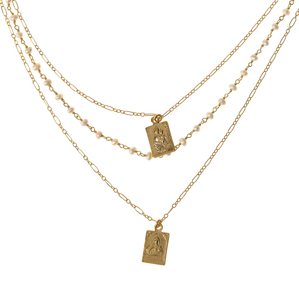 Triple Strand Scapular & Pearl Necklace