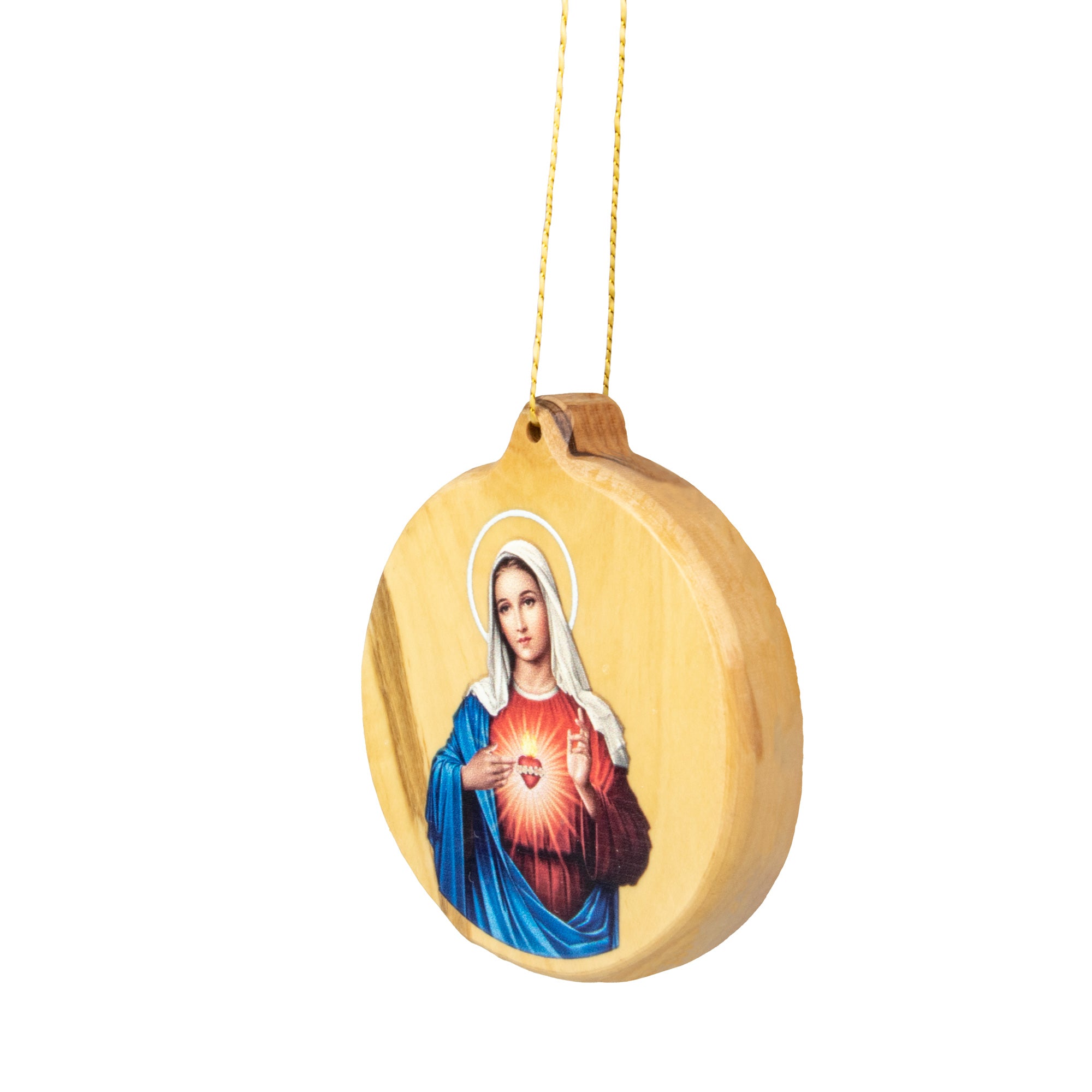Thick Cut Olive Wood Immaculate Heart Ornament