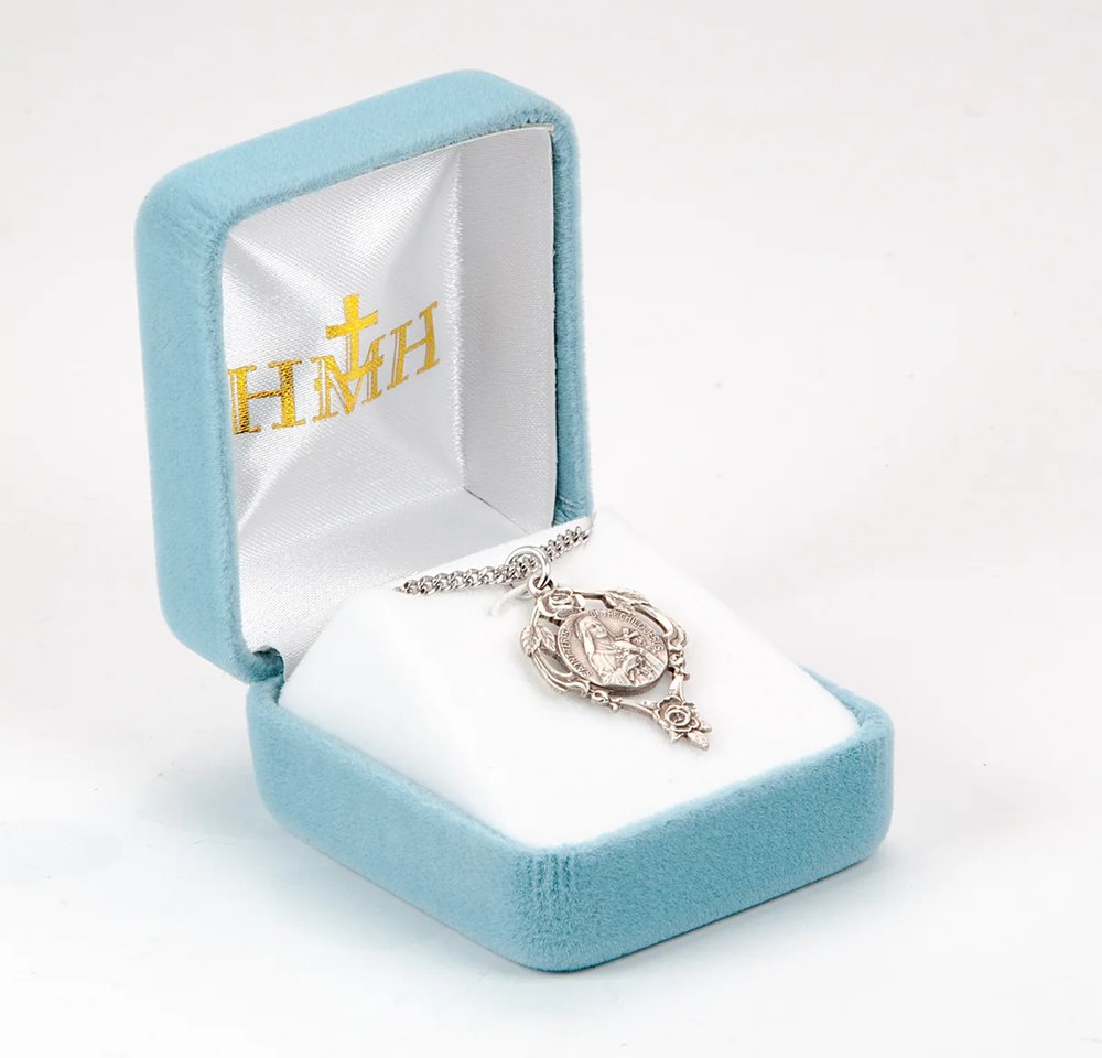 Sterling Silver Rose Wreath Saint Therese Medal