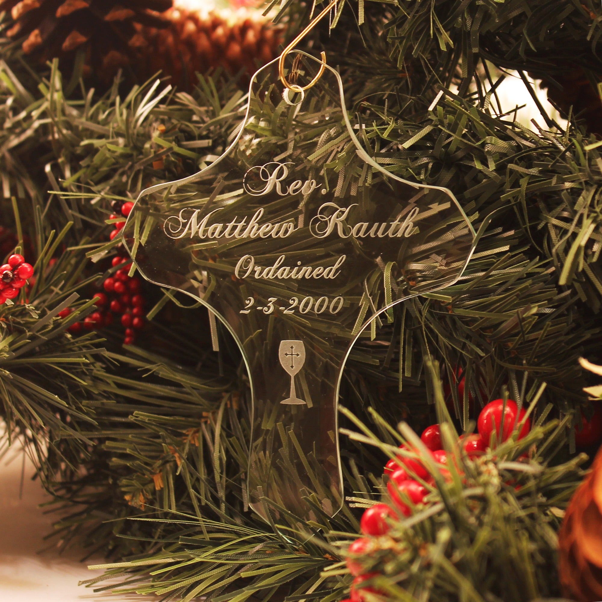 Personalized Glass Ordination Ornament - 3.5"