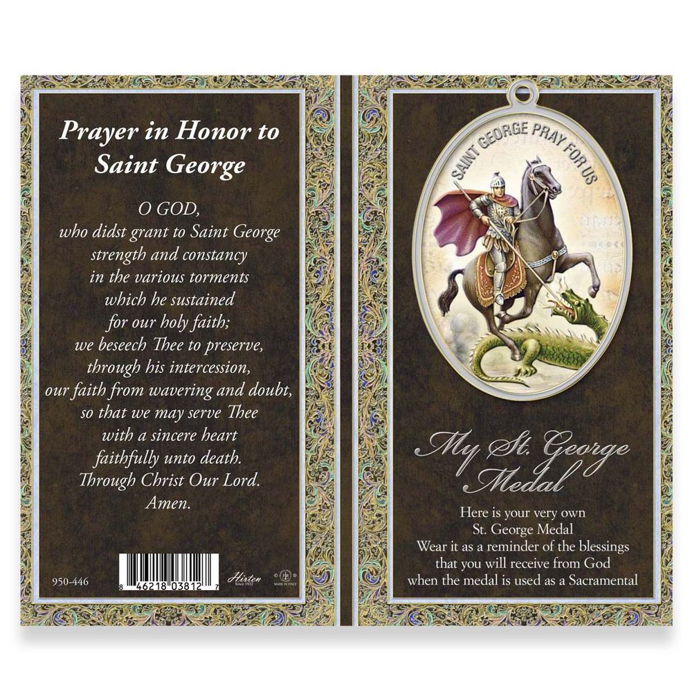 St. George Pewter Medal Necklace & Prayer Card Pamphlet - 24"
