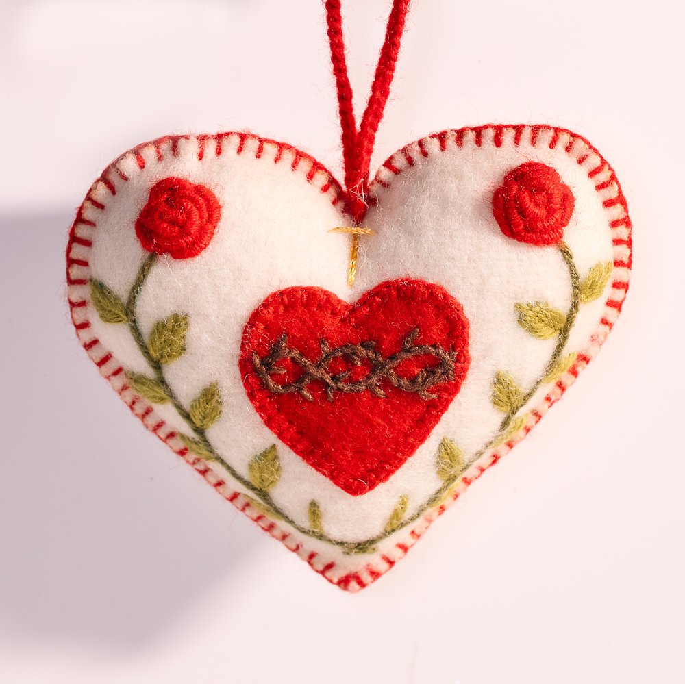 Embroidered Wool Sacred Heart Ornament