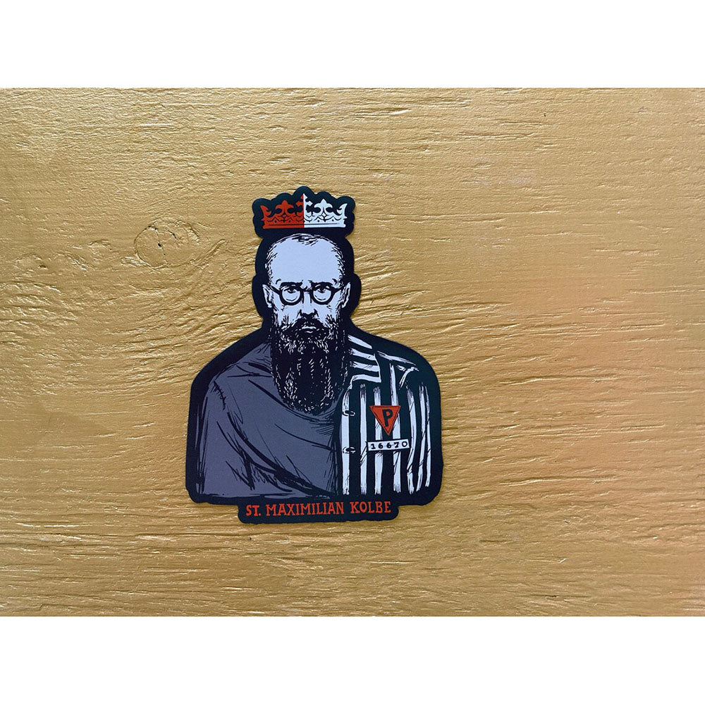 St. Maximilian Kolbe Two Crowns Vinyl Sticker - 3"
