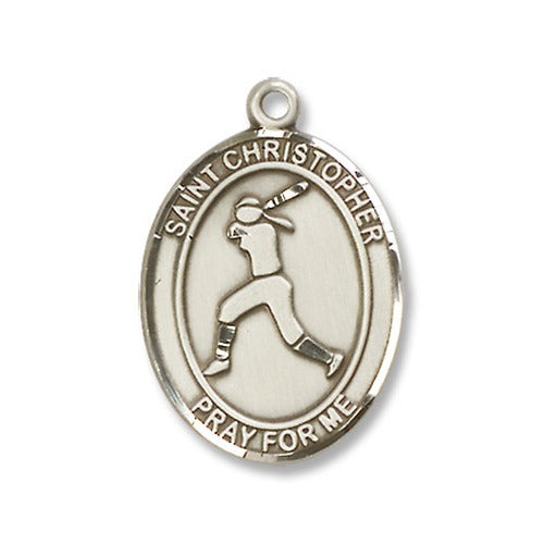 Sterling Silver St. Christoper / Softball Pendant w/ chain
