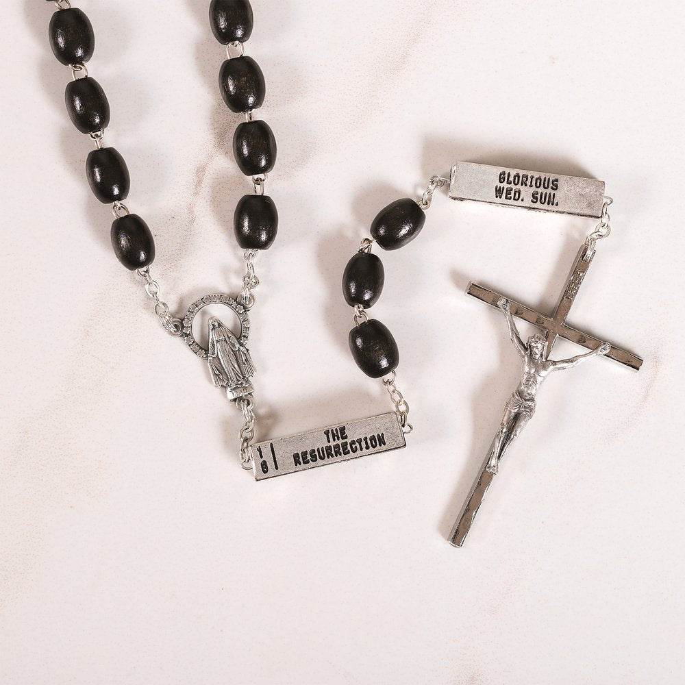 Mysteries Black Wood Bead Rosary