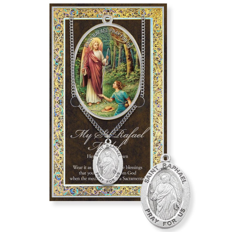 St. Raphael Pewter Medal Necklace & Prayer Card Pamphlet - 24"