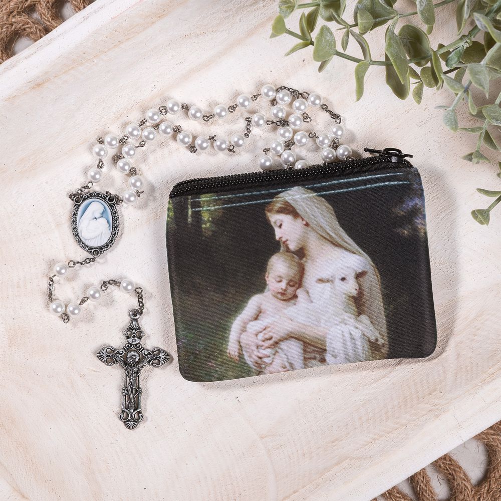 Mother's Kiss Cameo Rosary & L' Innocence Rosary Pouch Gift Set