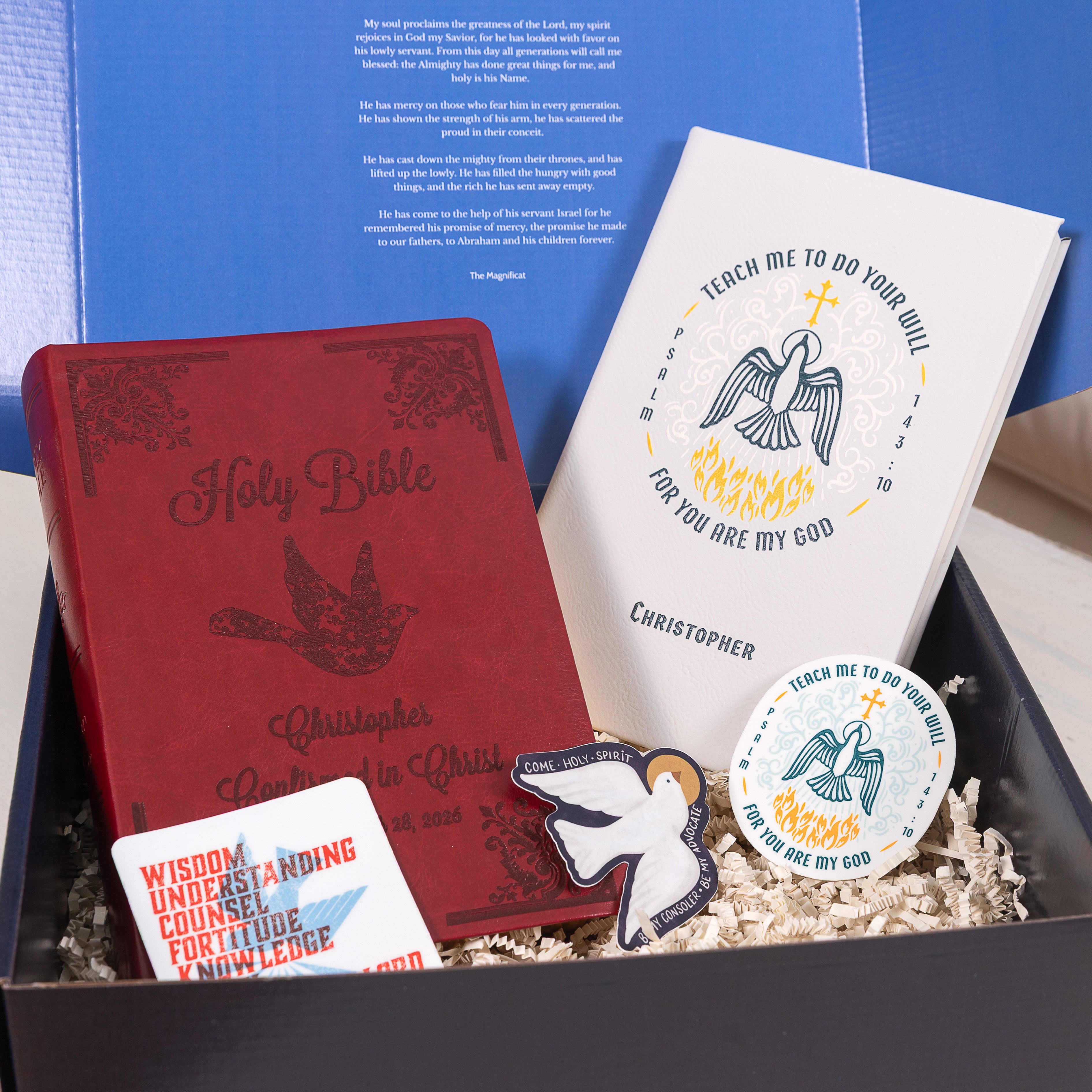 Personalized Confirmation Bible & Journal Gift Box with Holy Spirit Stickers