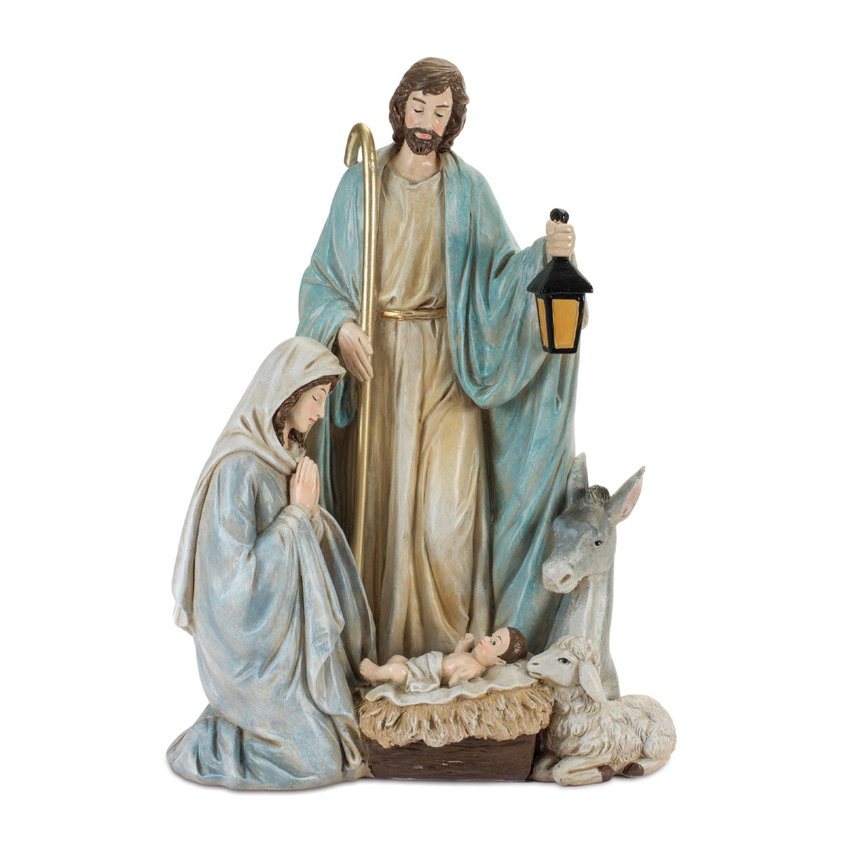 Blue & Gold Holy Family One-Piece Nativity Statue - 12"