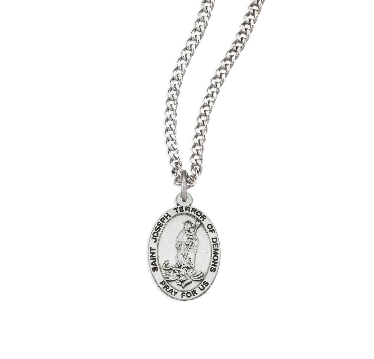 Sterling St. Joseph Terror of Demons Medal Necklace - 18"
