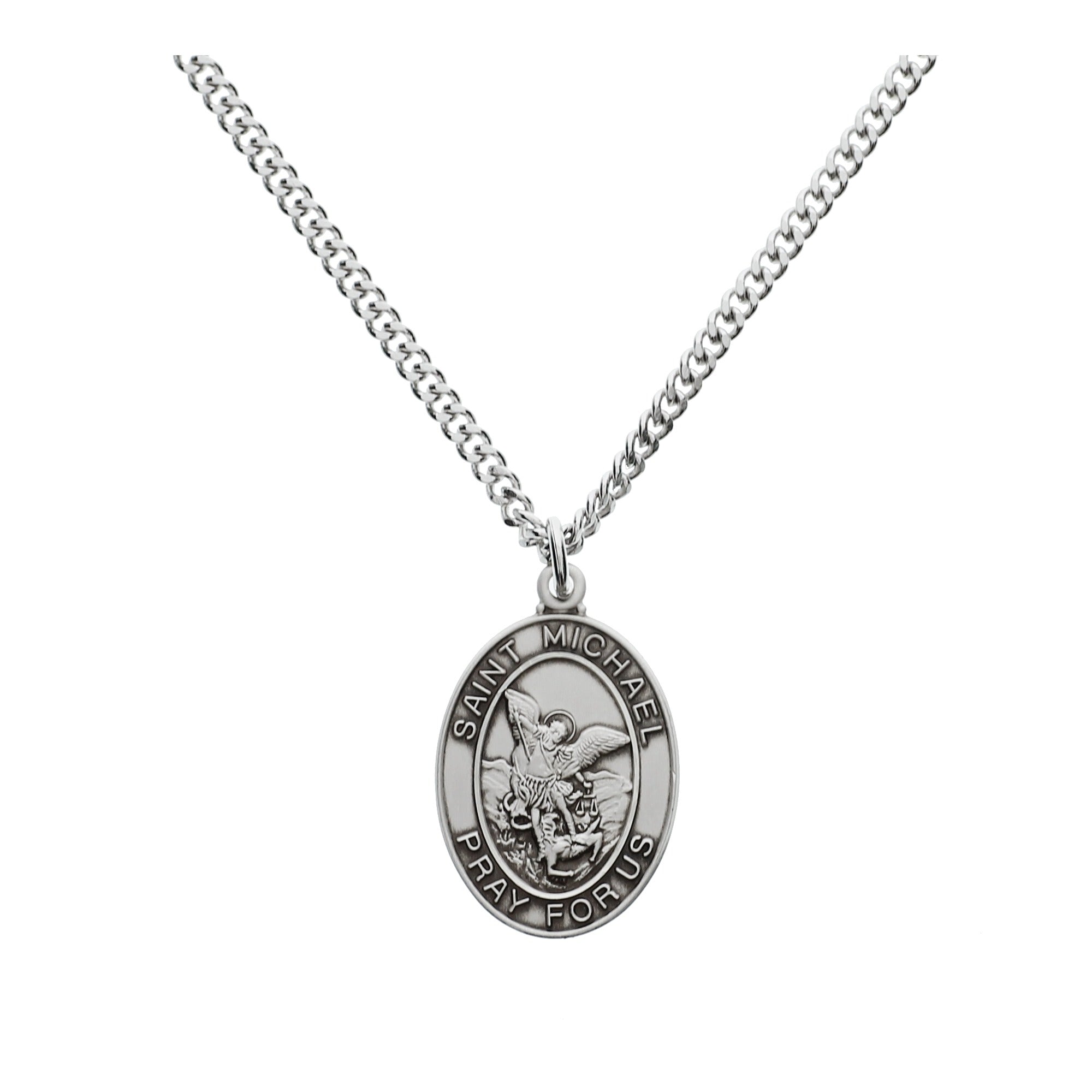 Sterling Silver St. Michael Medal 24" Chain