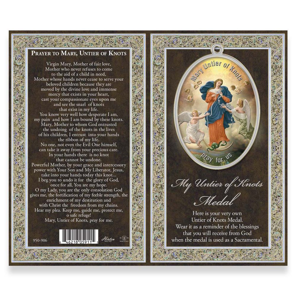 Our Lady Untier of Knots Pewter Medal Necklace & Prayer Card Pamphlet - 18"