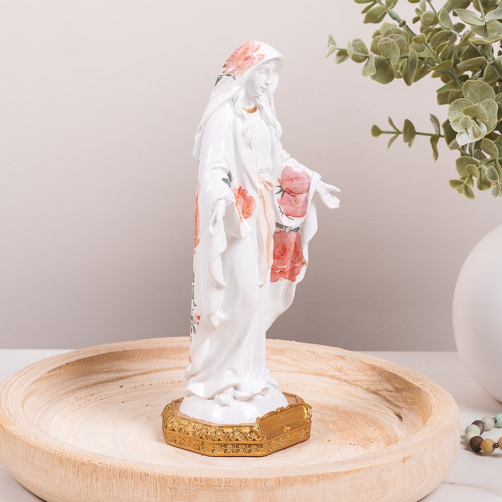 Floral Our Lady of Grace Mystical Rose Statue - 8"