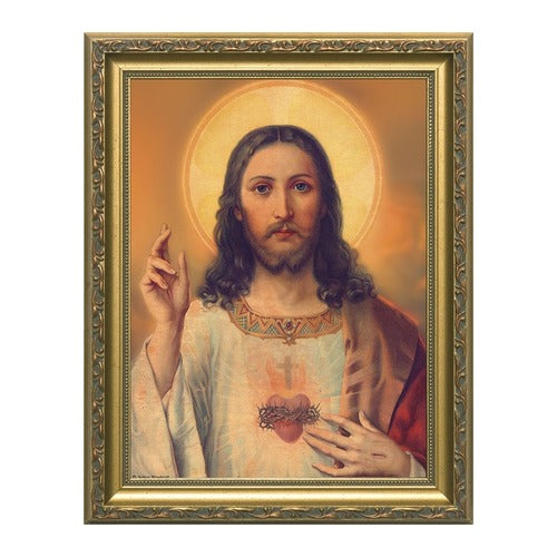 Antique Sacred Heart in Gold Frame - 9" x 12"