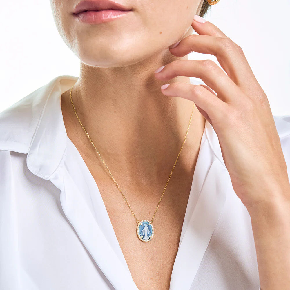 Petite Miraculous Mary Stone Cameo Necklace