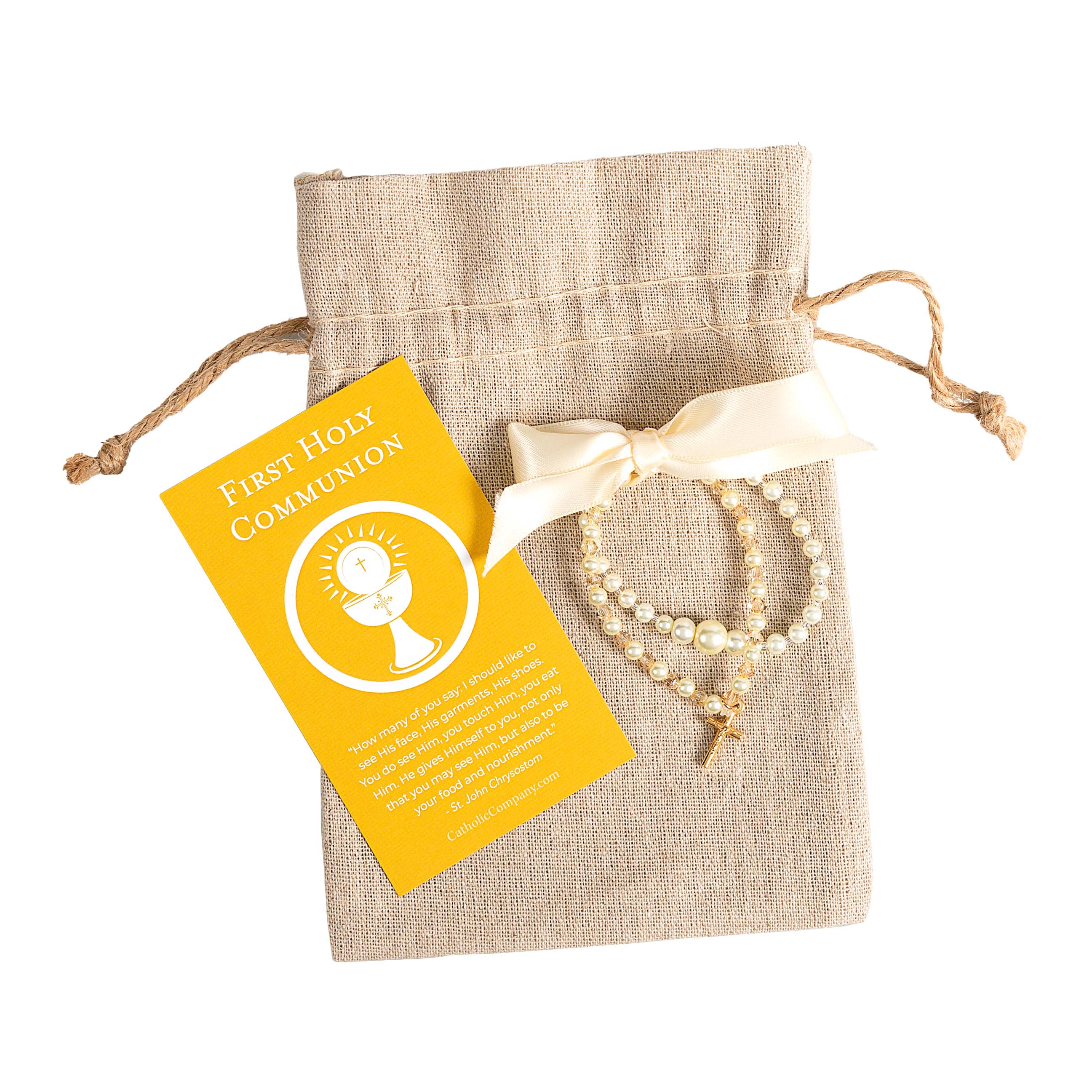 Pearl, Crystal & Gold First Communion Bracelet Set