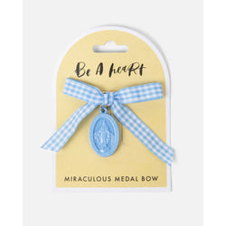 Be A Heart Miraculous Medal Blue Gingham Children's Bow