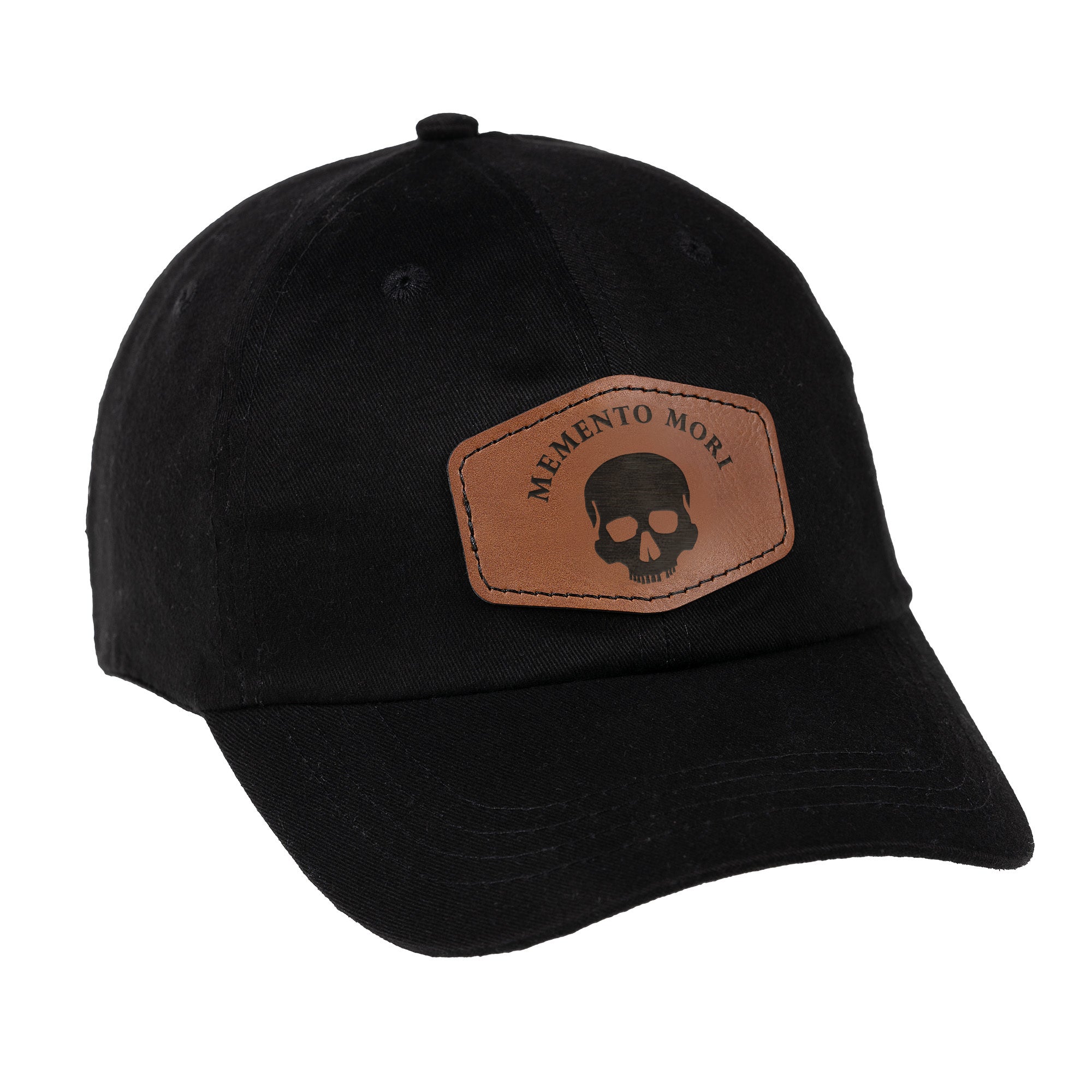 Black Memento Mori Leather Patch Ball Cap