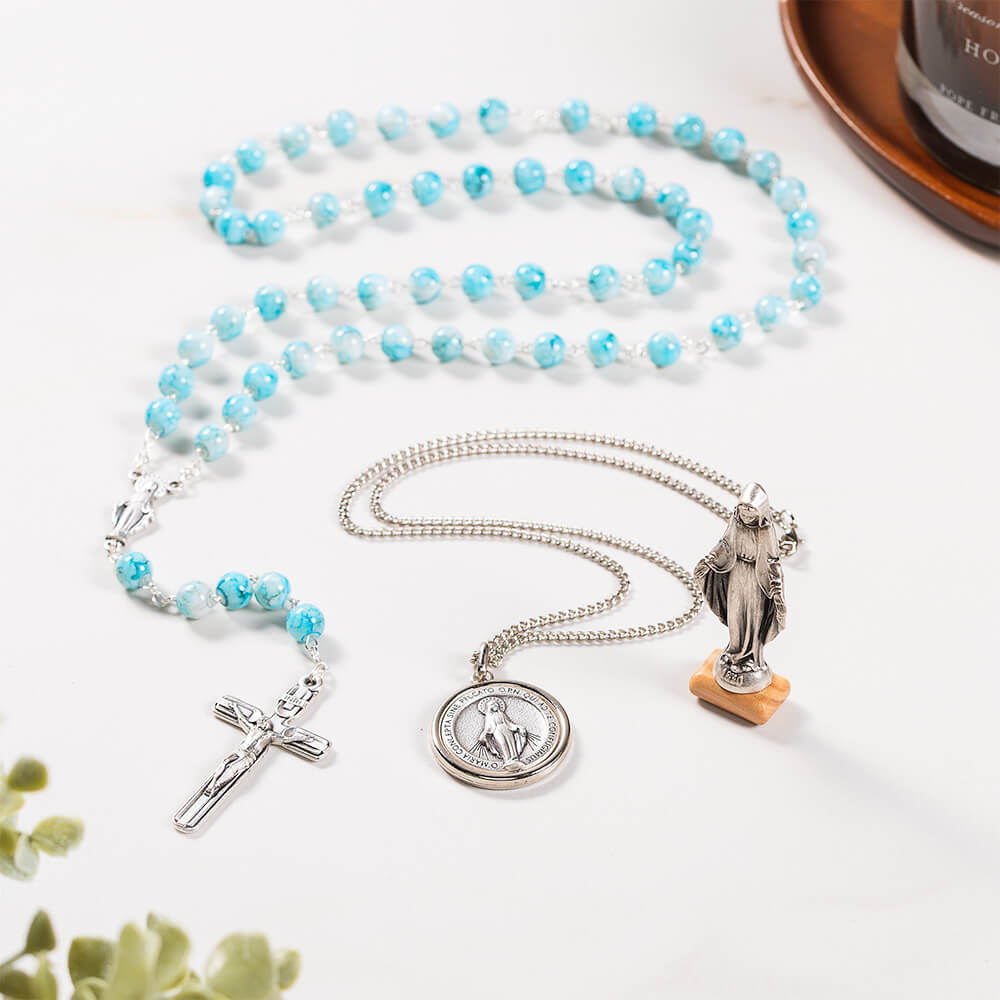 Miraculous Medal Rosary, Necklace, & Figurine Gift Set