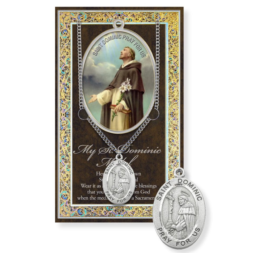 St. Dominic Pewter Medal Necklace & Prayer Card Pamphlet - 24"