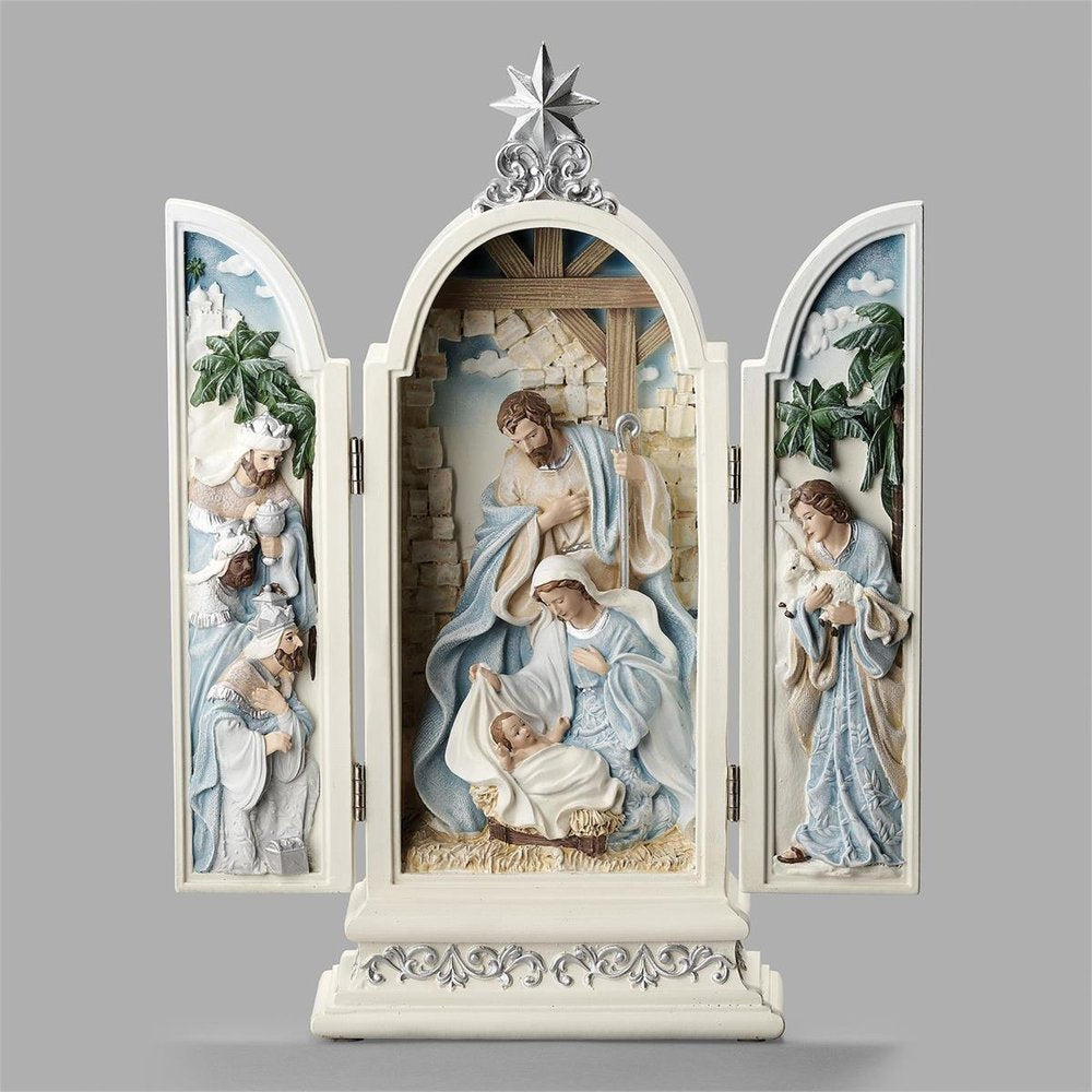 Silver & White One-Piece Nativity Triptych - 12"
