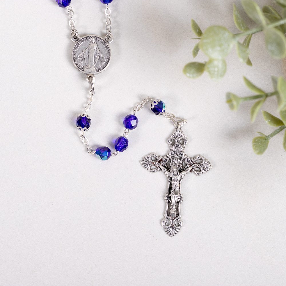 Mysteries Centerpiece Blue Crystal Rosary