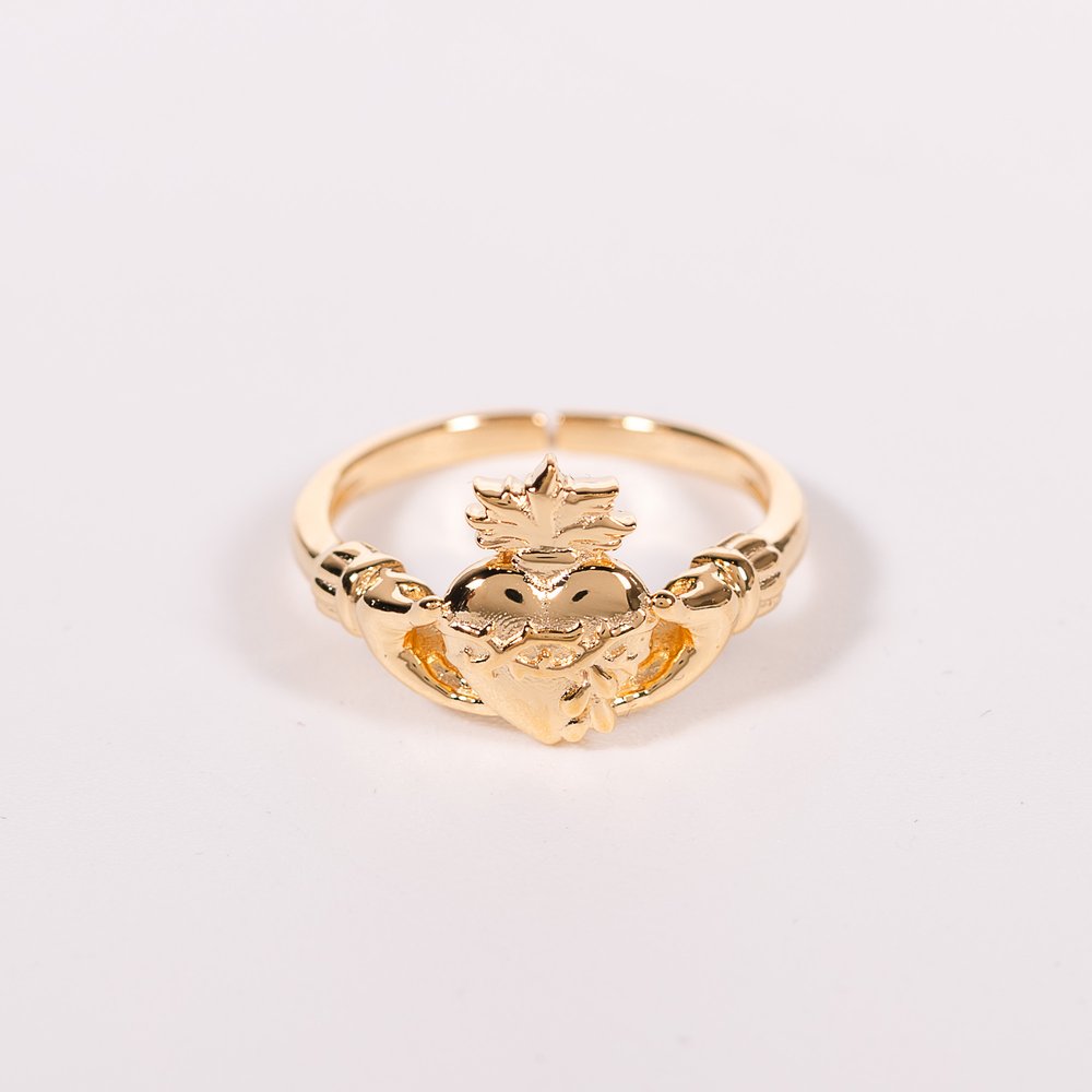 Gold Sacred Heart Claddagh Adjustable Ring