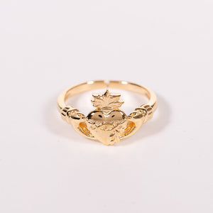 Gold Sacred Heart Claddagh Adjustable Ring