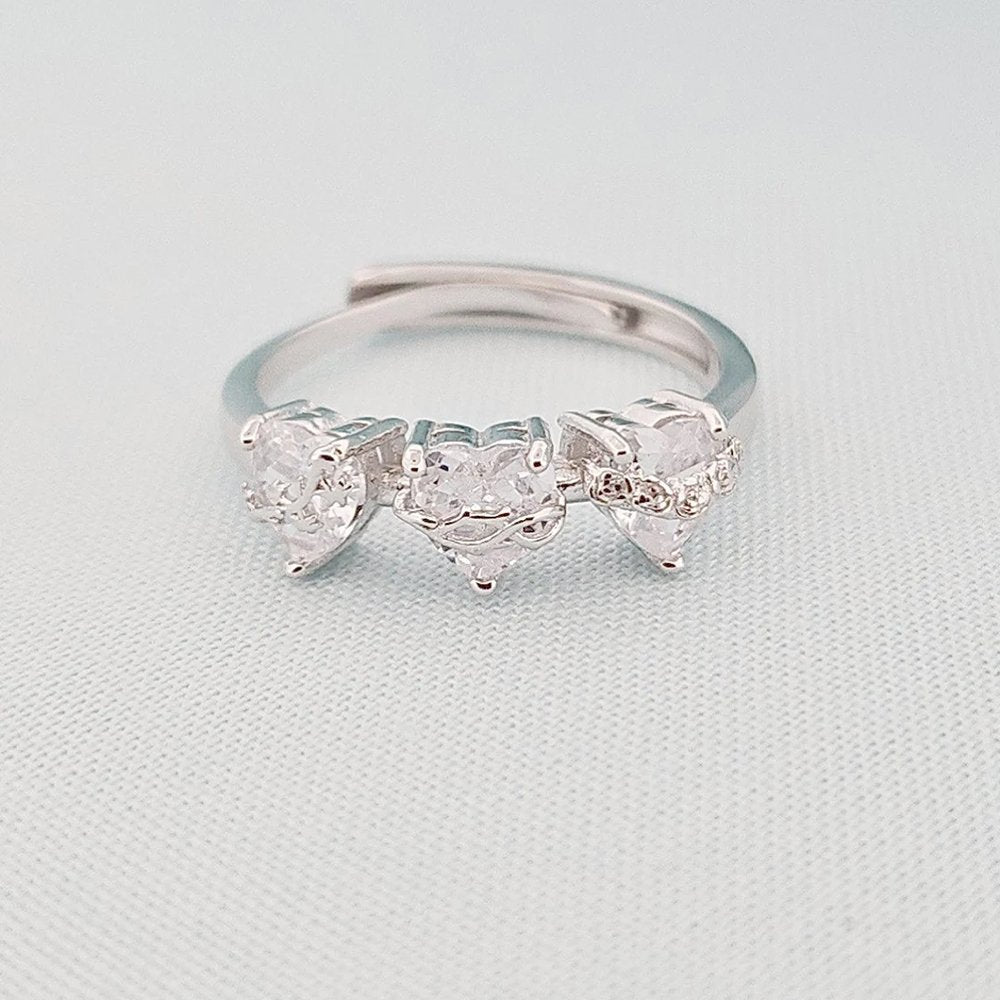 Brilliant Gemstone Three Hearts Ring