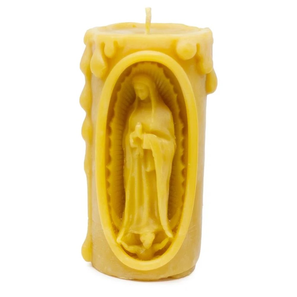 Hand-Poured Our Lady of Guadalupe Beeswax Candle