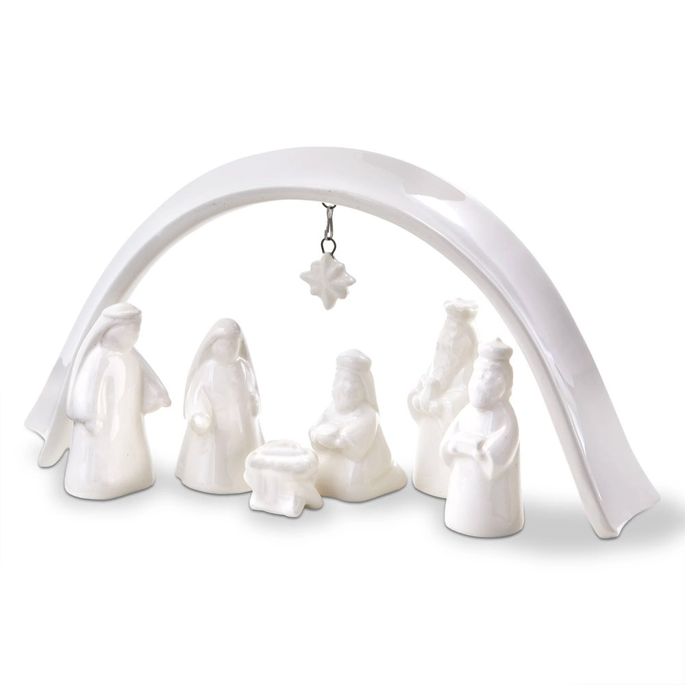 Ceramic Nativity Scene with Overhead Arch & Star - 10.7" (L)