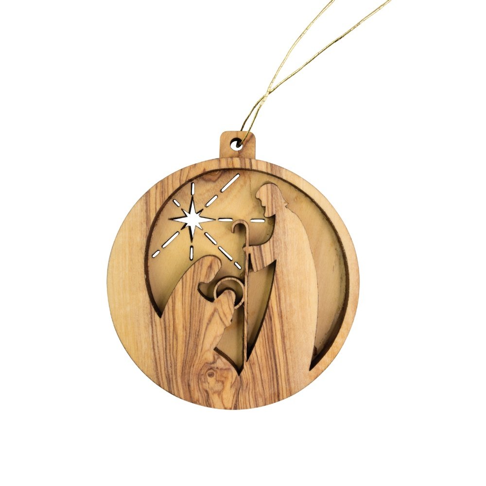 Holy Family Nativity 3-D Olive Wood Ornament