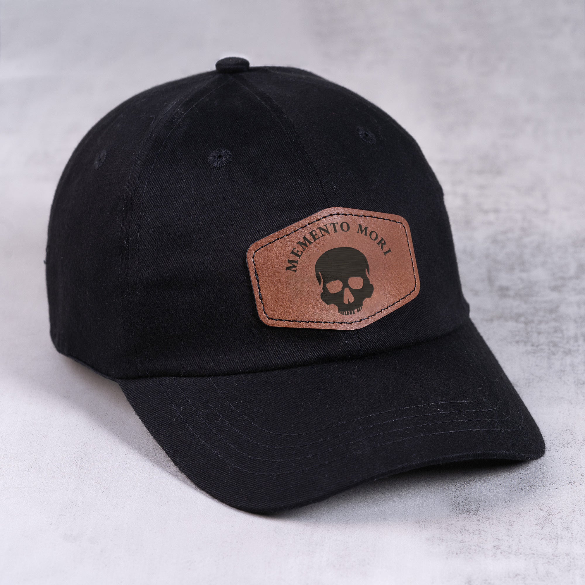 Black Memento Mori Leather Patch Ball Cap