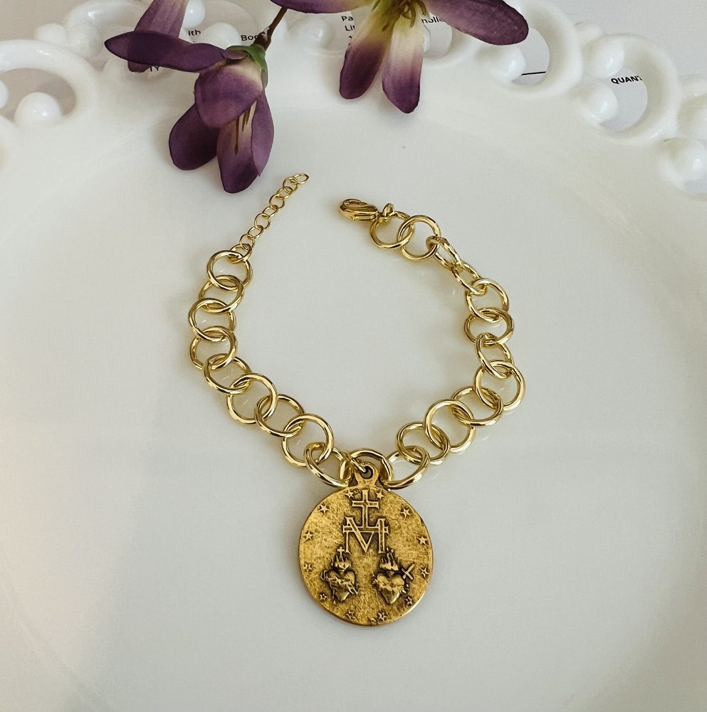 Antique Gold Looped Marian Medallion Bracelet