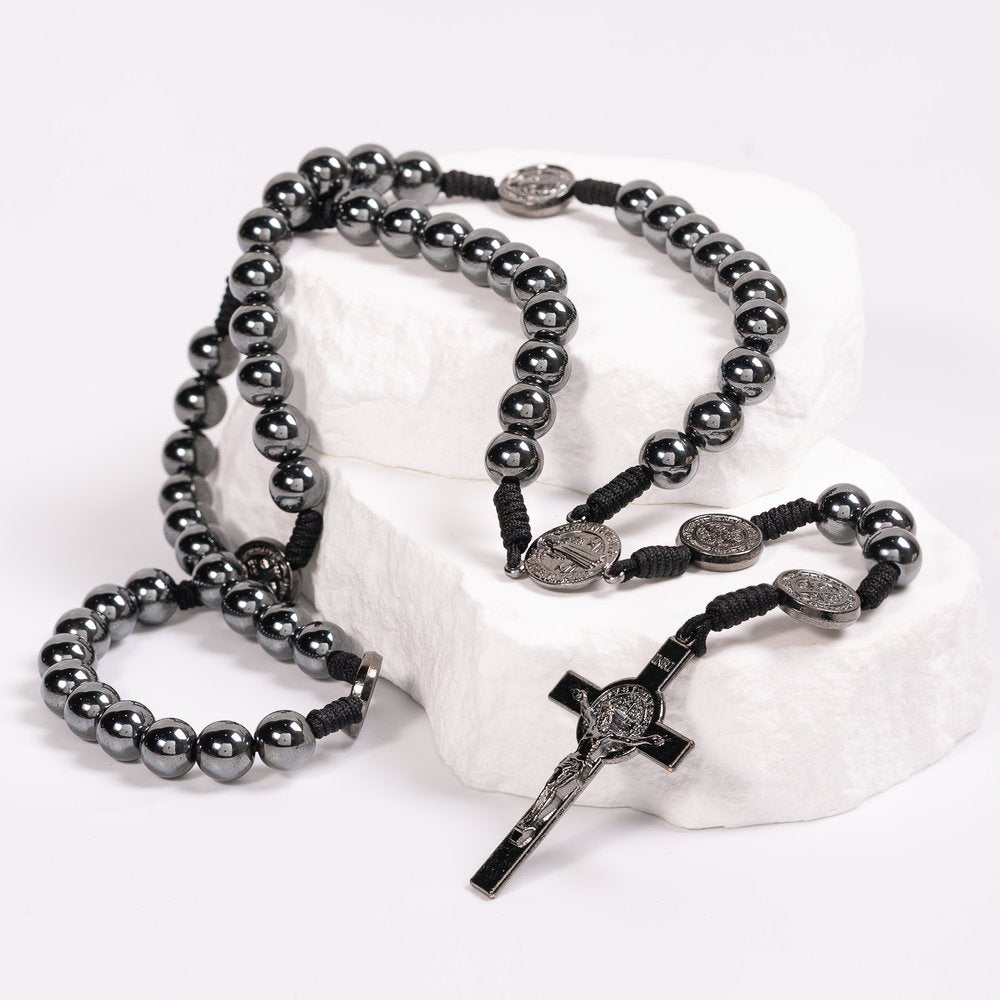 Hematite Corded St. Benedict Rosary