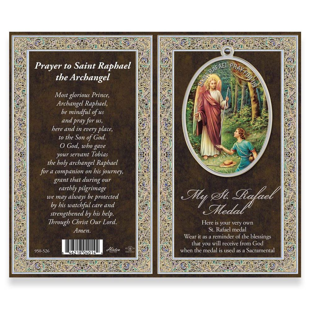 St. Raphael Pewter Medal Necklace & Prayer Card Pamphlet - 24"