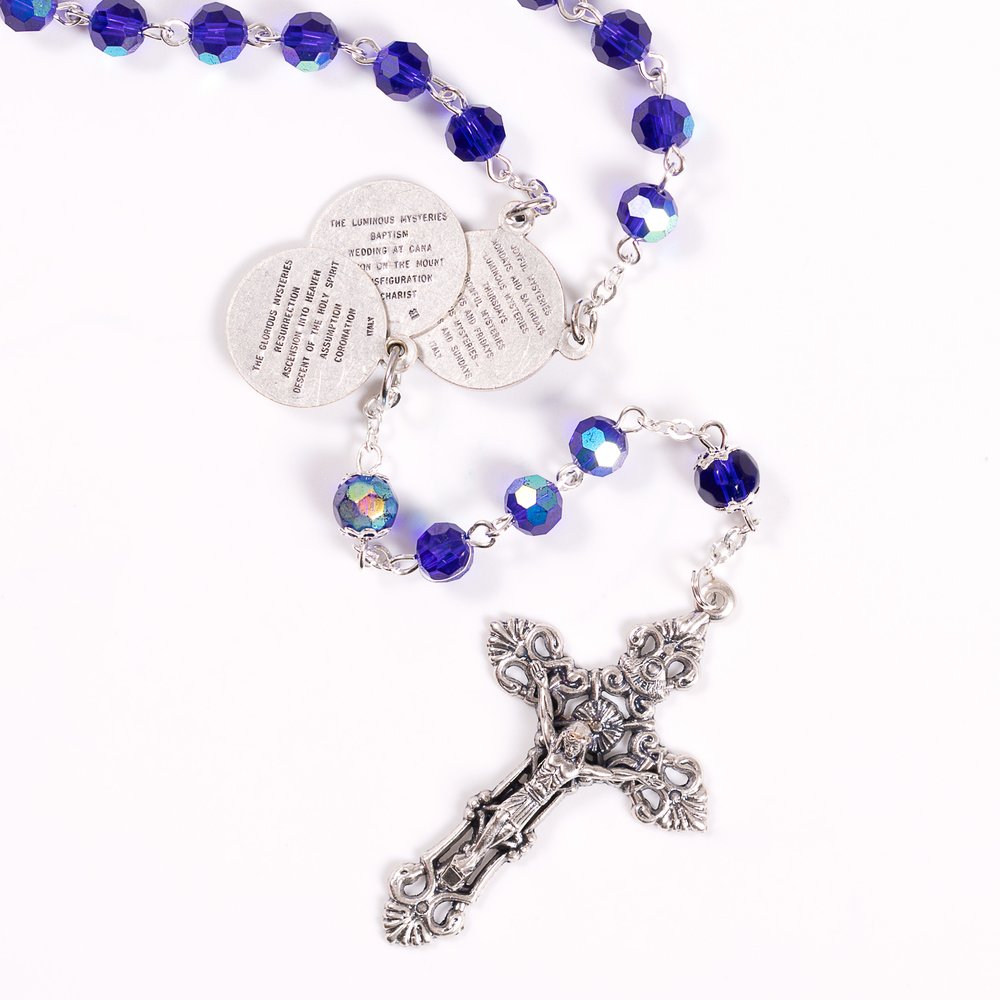Mysteries Centerpiece Blue Crystal Rosary