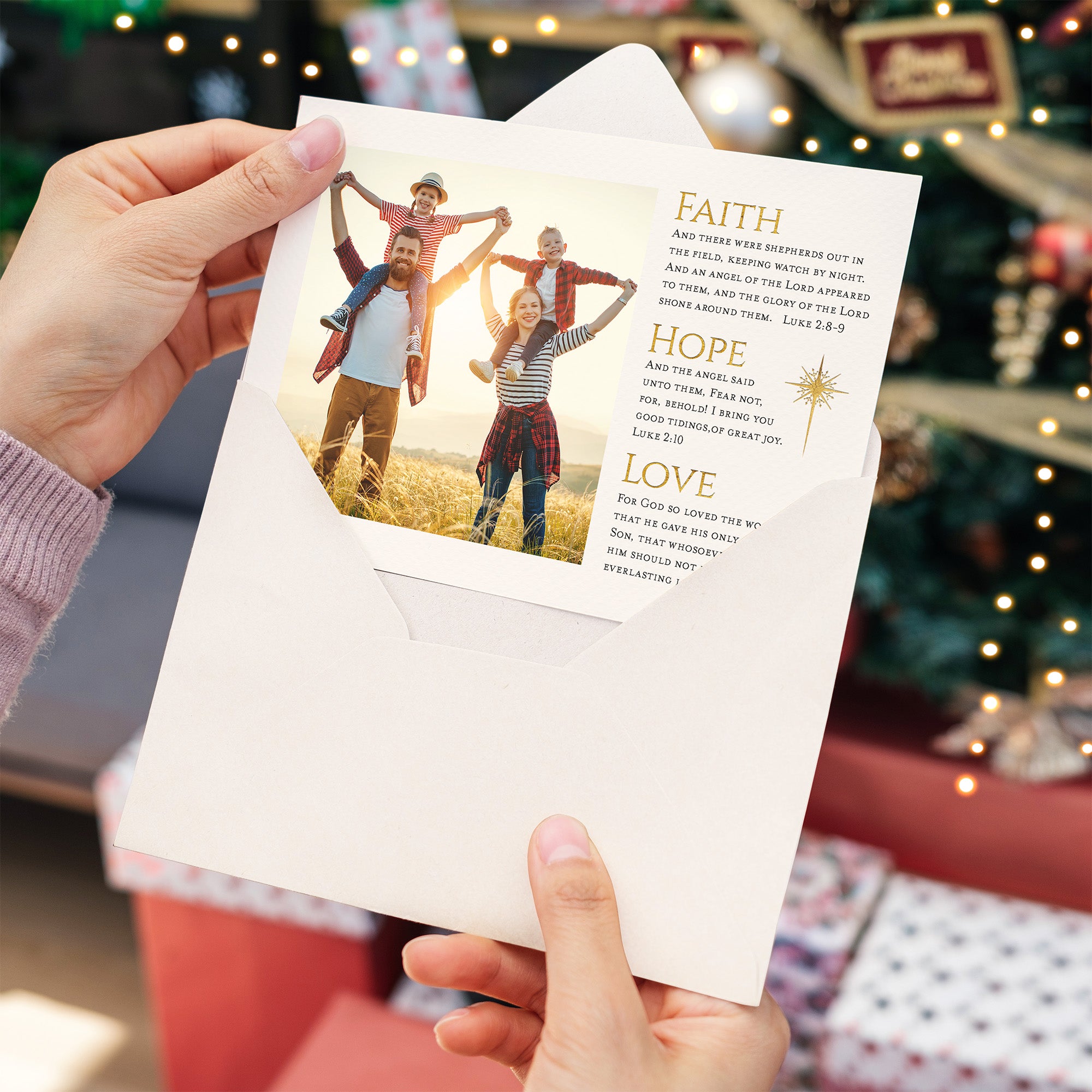 Personalized Faith Hope & Love Photo Christmas Cards