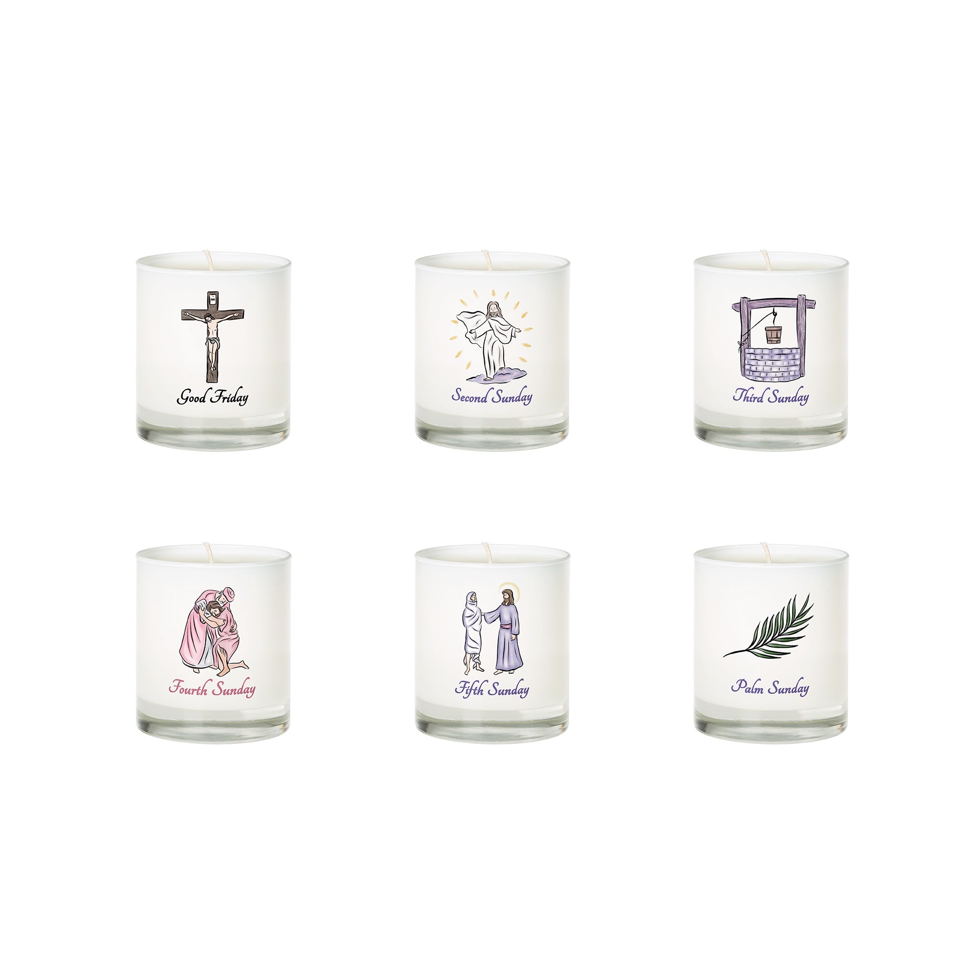 Lenten Candles Tradition - Set of 6 Glass