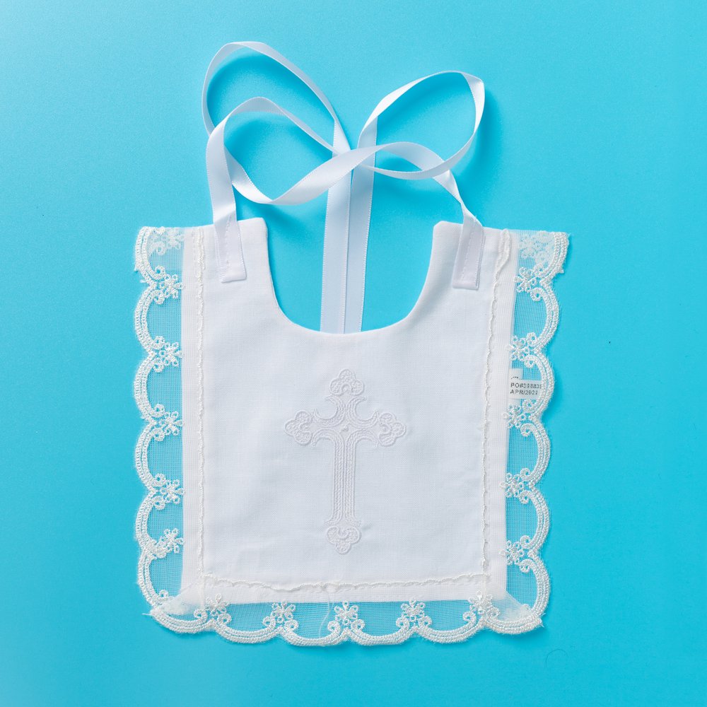 Laced-Trimmed Cross Baptismal Bib