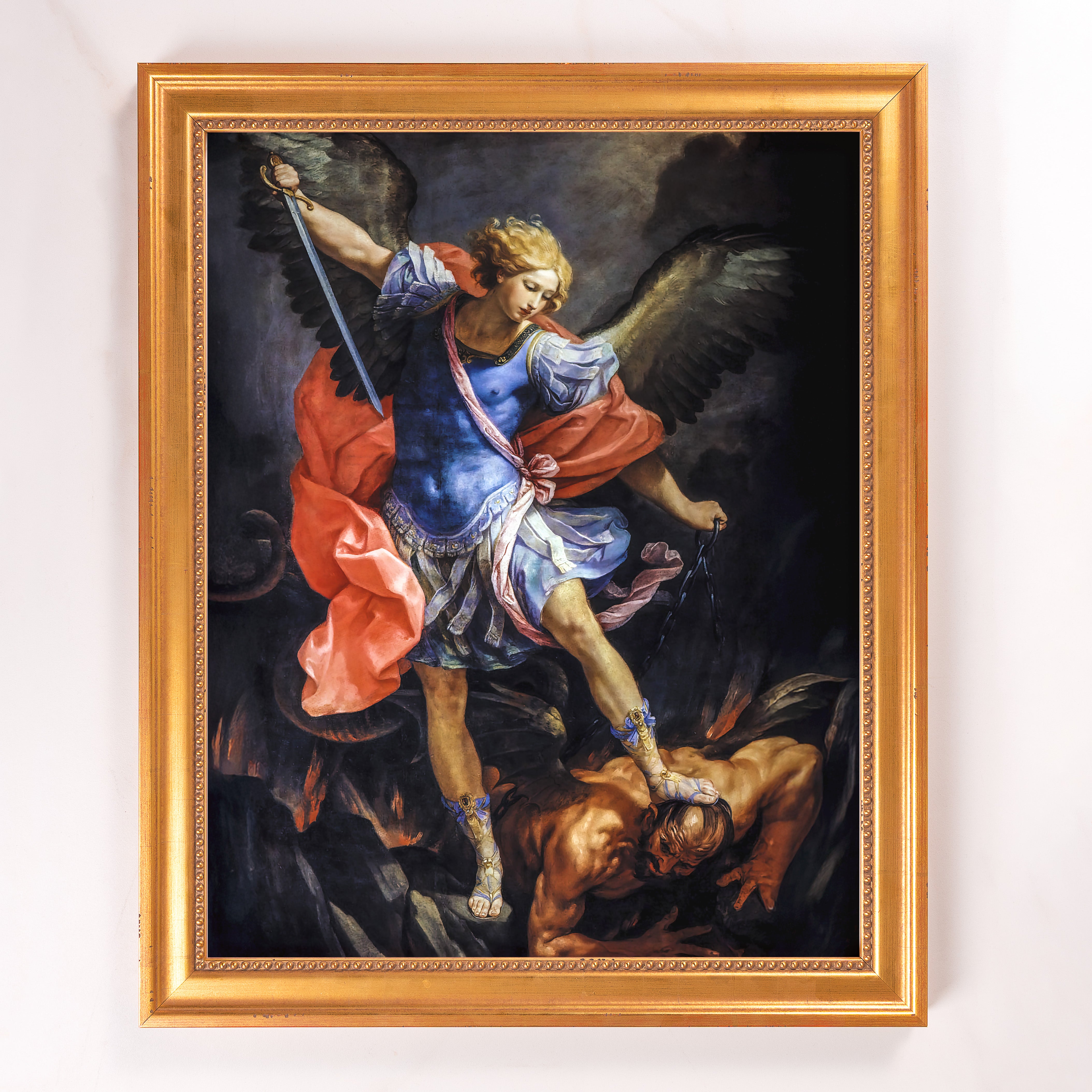 Reni's Archangel Michael Defeating Satan Framed Canvas - Sacred Signat