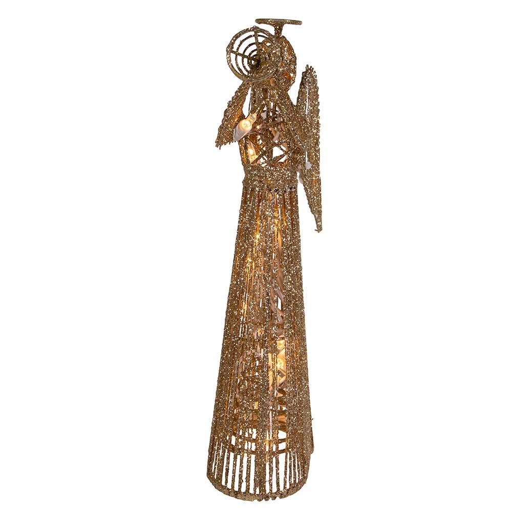 LED Illuminated Gold Glitter Angel Tree Topper – 12.9"