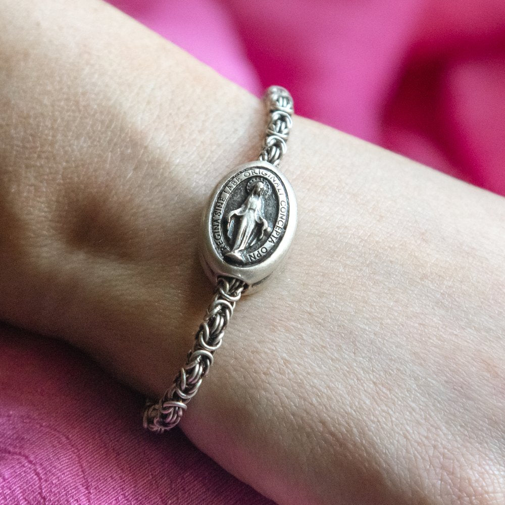 Miraculous Medal Bracelet with Byzantine Chain