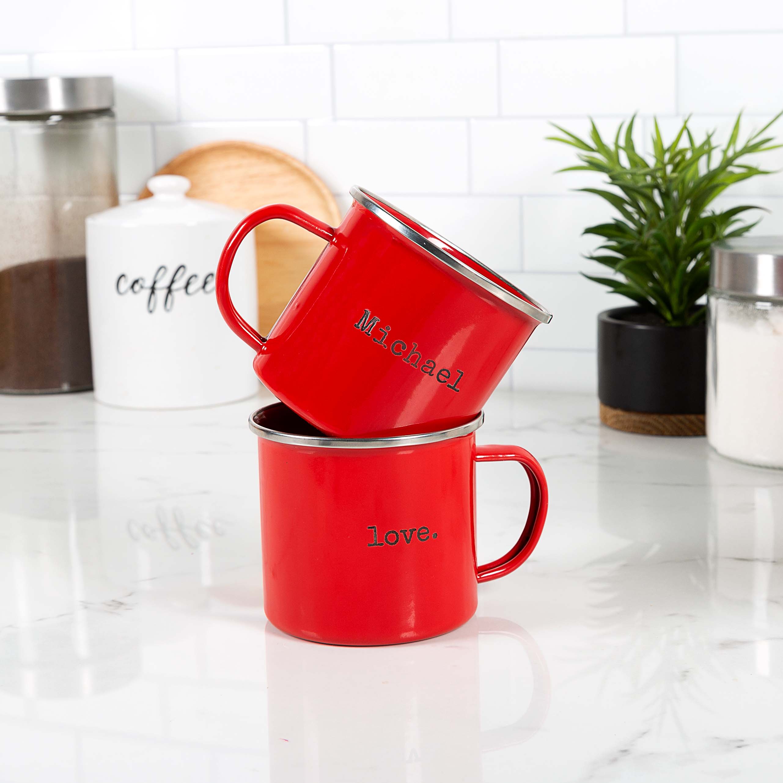 Personalized Red Enamel Love Cup