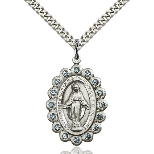Sterling Silver Miraculous Pendant 1 1/8 X 3/4"