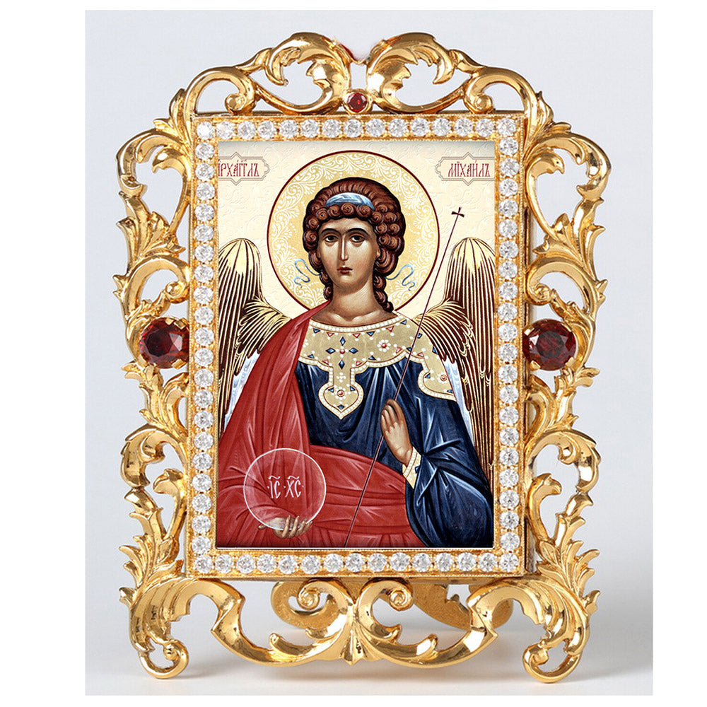 Gold Jeweled Frame St. Michael Icon - 4" x 3.25"