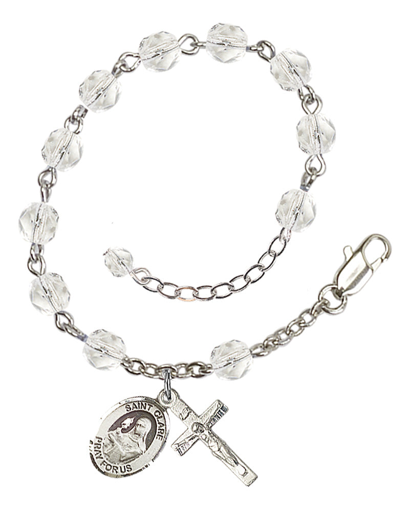 St. Clare Of Assisi Crystal April Rosary Bracelet 6mm